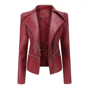 Women's Leather Faux Jacket Women 2024 Moto Biker Zipper Spring Autumn Coat Wine Red Brown Coffee Black Chaqueta De Cuero Mujer