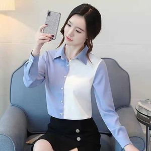 Women's T-Shirt Womens Summer Simple Decal Chiffon Fashion Loose Polo Neck Long sleeved Shirt Womens Clothing Casual Full Matching Trend TopL2405