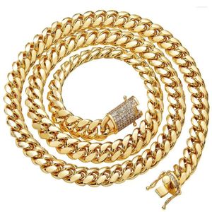 Correntes Hhiok Jewelry 12mm Polishing Silver/Gold Color Aço inoxidável Collo de corrente de ligação cubana Men's Men's Men's