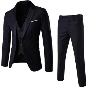 Blazer da uomo Blazer Mens Set da 3 pezzi Copertura da nuca Business+Gestro+pantaloni Lussuoso Giacca da bavaglio Button Casual Mens Q240507