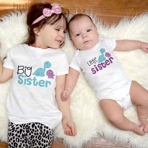 Family Matching Outfits Big Sister Little Sister Siblings Matching Shirts Cartoon Dinosaur Tops Big Sis Lil Sis Short Sleeve Tops Tees Sibling Outfits d240507