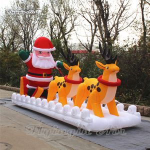 Decorazioni di Natale all'aperto all'ingrosso 6m di lunghezza 20 piedi Babbo Natale gonfiabile seduto su una slitta con renne per la decorazione natalizia
