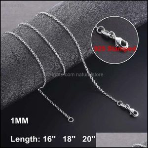 Colares de correntes pingentes jóias 1mm Sterling Sier Link for Women Pinging Lobster Clasps Rolo Chain Fashion Acessórios DIY 16 18 20 3948