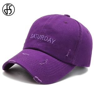 Ball Caps FS 2024 Purple Pink Vintage Baseball Caps For Men Brand Women Designer Hat Trendy Worn Hole Snapback Hip Hop Cap Gorras Hombre Y240507