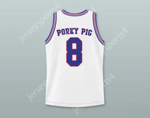 Anpassad herr Youth/Kids Porky Pig 8 Tune Squad Basketball Jersey med Space Jam Patch Top Stitched S-6XL