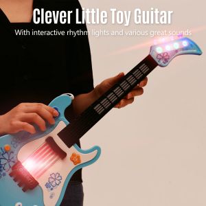 Gitarrenkinder kleine Gitarre mit Rhythmuslichten und klingt lustigen Bildungsmusikinstrumenten E -Gitarrenspielzeug für Kleinkinder Kinder