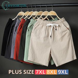 Letnie męskie krótkie spodenki Lniane stałe Kolor krótkie spodnie męskie Summer Plus Rozmiar 7xl 8xl 9xl oddychający lniane szorty 240428