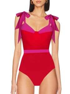 Garnitury One Piece Sling Swimsuit Up Women Fashion V Neck Patchwork Beach Squywear Summer Seksowna bez pleców kostium pływania