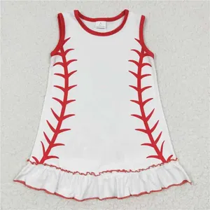 Clothing Sets Play Sports Fashion Girls Baseball Pattern White Sleeveless Dress Wholesale Boutique Children Outfit RTS