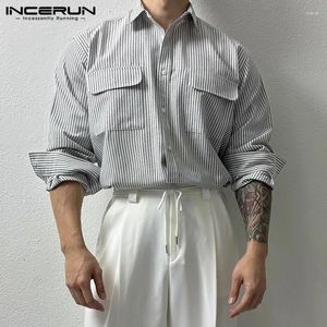 Camicie casual maschile 2024 camicia a righe a strisce tasche a maniche lunghe a maniche lunghe sciolte uomini abbigliamento abiti per il tempo libero camisas s-5xl incerun