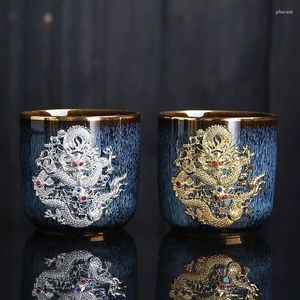 Tea Cups Gold Inlaid Cup Jianzhan Outline In Teacup Ceramic Chinese Set Gilt Silver Dragon Bowl