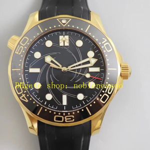 Super automatische Uhr für VS Factory Cal.8807 Bewegung Herren 42 mm schwarzes Zifferblatt Keramik -Lünette 300 m limitierte Edition Gelbgold Gummi -Bänder VSF Männer Sport Uhren