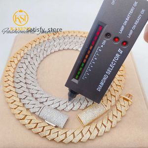 Moissanite Baguette Cuban Link Chain Necklace Anpassa S925 Sterling Silver Moissanite 15mm 18mm presentlåda Silver smycken Hiphop