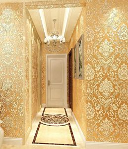 Złote 3D wytłoczona tapeta do domu klasyczny srebrny kwiatowy salon ścienny papier sypialnia