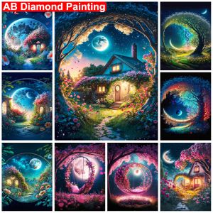 Stich diy 5d Diamond Malerei Fantasie Landschaft AB Drill Diamond Stickerei Mond Blume Baum Mosaik Kreuzstitch Kits Hausdekoration Geschenke