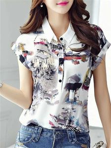 Frauenblusen Hemden Frauen Frühling Sommerstil Chiffon Blusen Hemd Lady Casual Kurzschleifenkragen gedruckt lässige losen Tops DF35 D240507