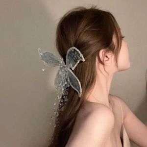 Headbands Fairy ear wearing crystal hair clip butterfly tassel side exquisite bridal wedding accessory Q240506