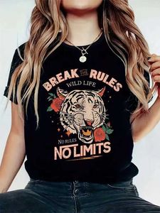 Damen-T-Shirt Harajuku 90s süßer Stil kurzschlitten Kleidung Tiger Gesicht gedruckt Top Fashion T-Shirt Muster T-Shirt Damen Kleidung O-Neck T-S D240507