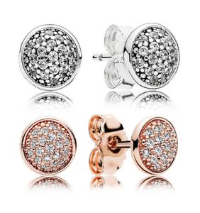 Autentisk 925 Silver Stud Earring med Retail Box 925 Silver Crystal CZ Pave Earrings Set for Women Mens Fashion Jewelry9454776
