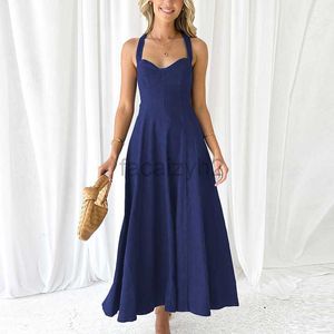 Designer Dress 2024 Spring/Summer New Style Elegant Solid Color Waist Strap Mid length Dress for Women Plus size Dresses