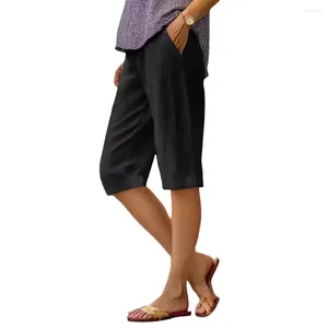 Calça feminina shorts com bolsos de cintura elástica elegante para viagens de férias Trabalho reto de perna larga homens