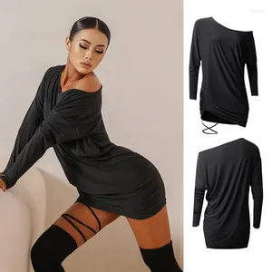 Vestido de dança latina para palco adultos sexy mangas compridas soltas preto top tango salsa cha samba rumba roupas dnv13537