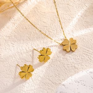 Electroplated Necklace Earrings Jewelry Set Four-leaf Clover Petals 2024 New High-grade Titanium Steel Women Casual Style