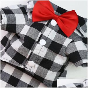 Dog Apparel Pet Clothes Plaid Striped Shirt Suit Dress Puppy Coat Teddy Bear Pomeranian Vest Small-Medium Cat Costume Drop Delivery Ho Dhkve