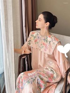 Casual Dresses Chinese Style Runway Long Dress Women Sleeve Gorgeous Floral Robe Pograph Lantern Traditional Clothing