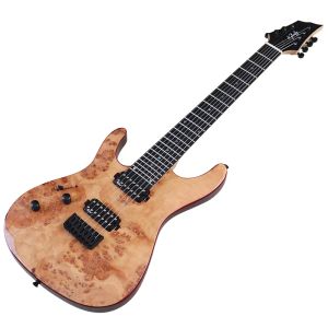 Гитара левая электрогитара 7 струнная гитара 39 -дюймовая дерево Burl Top Natural Color 24 Frets Canada Maple Neck с острым бабком