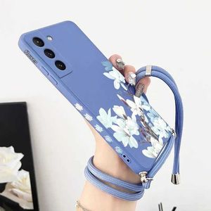 Mobiltelefonfodral Magnolia Flower Crossbody Lanyard Silicone Phone Case för Galaxy S23 S22 S21 S10 S9 S8 PLUS NOT 20 Ultra 10 Plus Cover