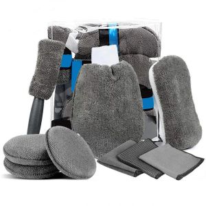 Gloves 9pcs Wash Sponge Auto Applicator Pads Car Wipe Kit Microfiber Towel Detailing Washing Tools Glove Cleaning Towel Waxing Brushes