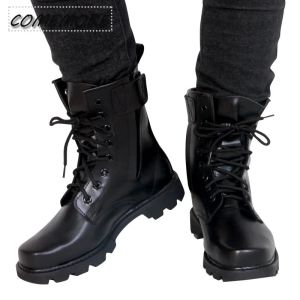 Boots homens botas militares sapatos de segurança de couro para homens primavera/outono renda up up back tornozelo plataforma motocicleta botas de batalha