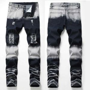 Dżinsy męskie dżinsy dżinsowe projektowanie marki Hip Hop Nightclub Kolor przystojny męski 2023 Nowe modne koreańskie spodnie trendowe duże rozmiar J240507