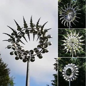 Einzigartige und magische Metallwindmühle 3D Windmotored Kinetic Skulptur Rasen Metall Wind Solar Spinner Yard und Gartendekor 240422