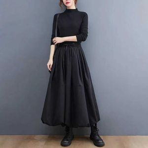 التنانير النسائية Maxi Skirt عالية الخصر A-line مهارات طويلة تصميم الجيب للسيدات سميكة دافئة مرنة A-LINE TENFT