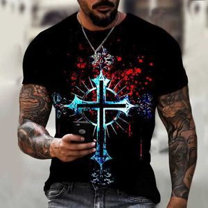 Мужские футболки с перекрестными рубашками мужчин религия Иисус 3D Печать повседневная винтажная шорт-футболка летняя мужчина