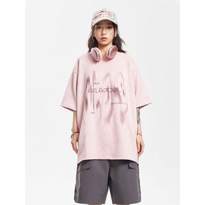 Vintage Suede T-Shirt Y2K Grafikabdruck Retro T-Shirt Streetwear 2024 Männer Hip Hop Punk Lose Tee Harajuku Freizeitpink Pink Black