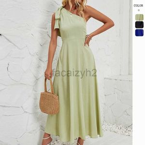 Designerklänning Kvinnor Summer Bow Single Shoulder Party Midjan Bundet Elegant Long Dress Plus Size Dresses