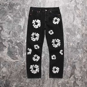 Denim Teers Tanjianzi Fashion Mens High Street Hip Hop Kapok Jeans Couple Printed Straight Leg Pants IT6B