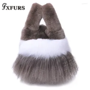 Borse per la spesa 2024 Inverno Rex Fur Borse Handleholder Whastert Lady Lady Tibet Agnello Corea