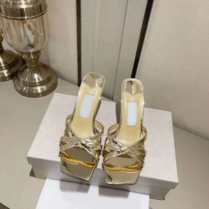 Spring and summer new mirrored square toe slippers with silver paint upper, gold genuine leather sandals, female back hollow, exposed toes
