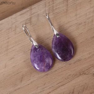 Dangle Chandelier Fashionable Natural Amethyst Stone Droplet shaped Ear Hook Earrings for Womens Agate Stone Spirit Therapy Earrings XW