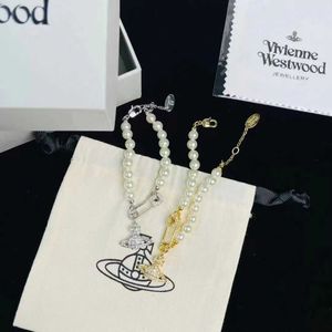 Дизайнер Westwood Full Diamond Pin Pin Pearl Bracelet Fashion High Edition