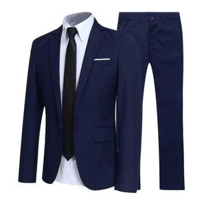 Erkekler Suits Blazers Mens Set Moda Flip Tutt Button Cep Resmi İş Ceket Tarih Düğün Damat Pantolon İki Parça Q240507