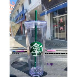 20 pari a doppio bicchiere da 24 once/16 once starbucks in plastica tazza di plastica Gift cofino riutilizzabile bere trasparente bere biclettieri piatti Straw S