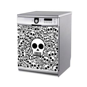 Adesivos de adesivos 3D de Halloween Skull Refrigerador de lavagem de lavagem de congelador Esquecante de congelamento Arte da porta da porta de parede de papel de parede de cozinha adesivos de parede