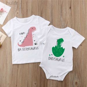 Family Matching Outfits Big Sister Saurus Baby Sarsus Family Matching T Shirts Cartoon Boys Girls T-shirt Newborn Romper Birthday Party Gift Tops Outfit d240507