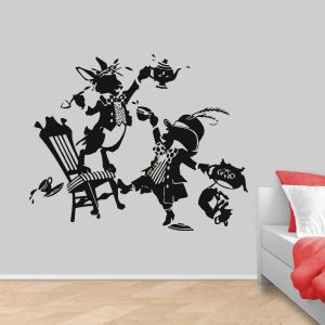 Klistermärken Cartoon Rabbit Art Wall Decal Vinyl Nursery Design Alice In Wonderland Kids Room Wall Stickers Waterproof Home Decoration 3955