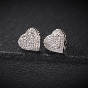 Dubbelskikt kärlek hjärtdropp örhängen stud 1 par casual 925 silver isad ut diamant micro pave kubik zirkon örhänge män kvinnor gåva jud 232a